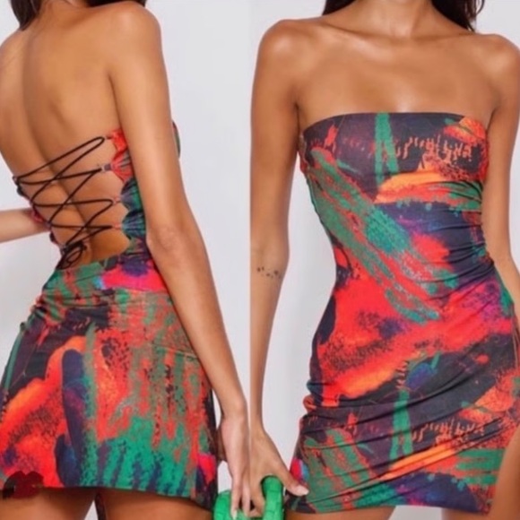 Tiger Mist Red and Blue Spaghetti Strap Bodycon Mini Dress - Picture 2 of 6